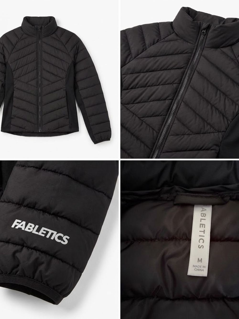 Fabletics Black Hybrid Quilted Puffer Jacket (Medium)